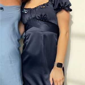 Francesca's Collections Blue Ruched Babydoll Dress